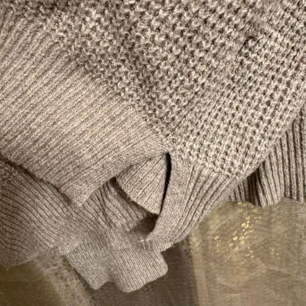 Aerie Tan Cozy Up Waffle Knit Hooded Sweater Oversized XS - Image 5