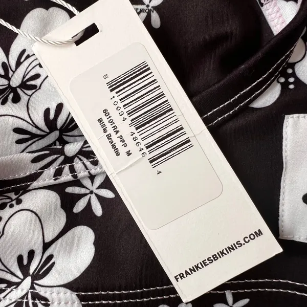 Frankies Bikinis Black White Floral Sports Bra, S - Image 9