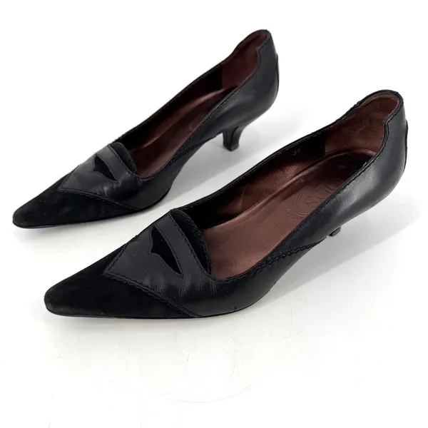 Tods Kitten Heel Pumps Womens‎ 36 Black Leather Suede Pointed Toe Office Siren - Image 3