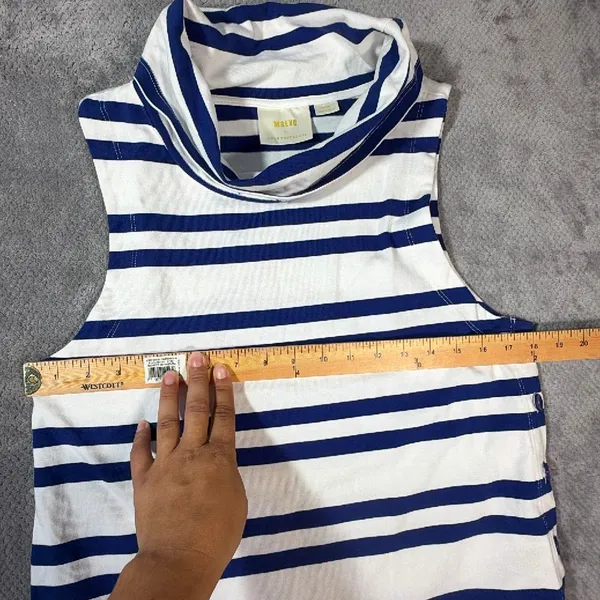 Maeve Anthropologie Blue White Sailor Striped Sleeveless Cowl Neck Button Top M - Image 7