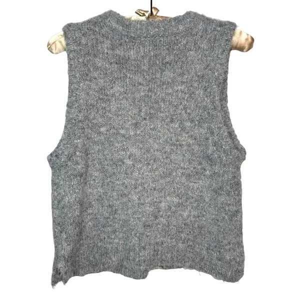 Christian Lacroix Sweater Vest Medium Fuzzy Wool Blend Gray Layering‎ Crop Boxy - Image 7