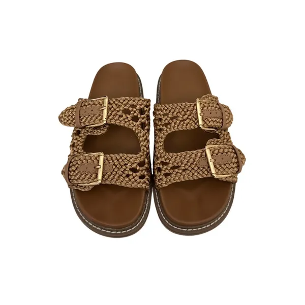 Joie Shoes Slip-On Brown Gold Woven Sandals Size Women's 7 - Image 2