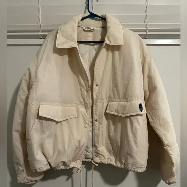 FP MOVEMENT Off The Bleachers Coaches Jacket M Layering Lightweight Boho Cream - Image 4