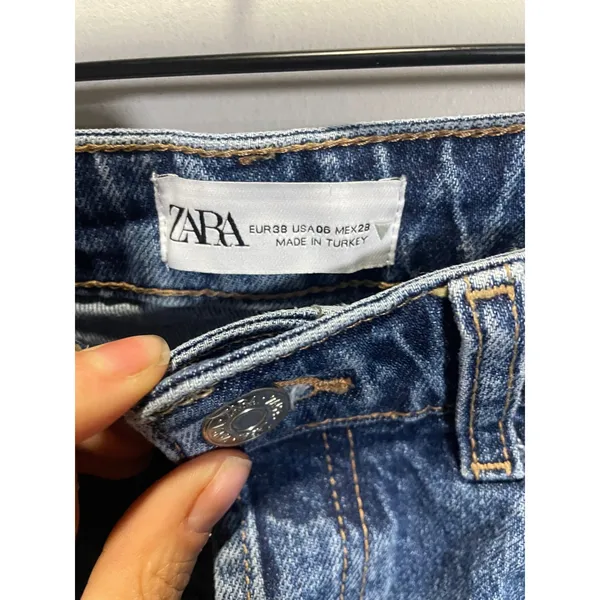 Zara Straight Leg Jeans Womens 6 Blue‎ Distressed Ripped High Rise Casual Denim - Image 3