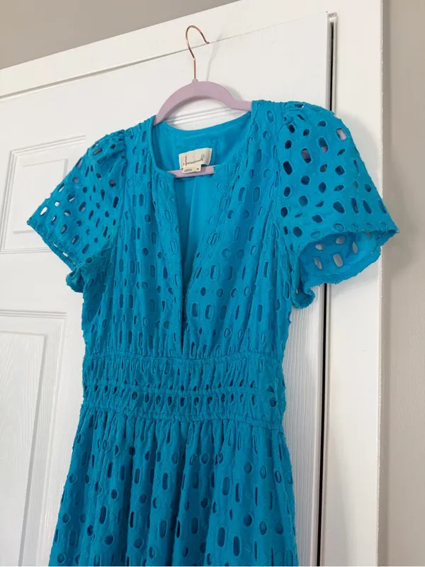 Anthropologie Somerset Aqua Blue Eyelet Maxi Dress - Image 7