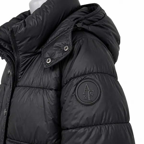 Abercrombie & Fitch Black Puffer Jacket Detachable Hood Water Resistant Medium - Image 5