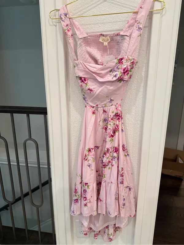 Listicle NWT Pink Floral High Low Midi Dress Smocked Back M - Image 3