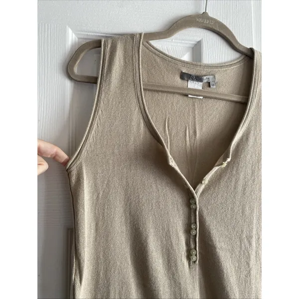 Tex‎ by Max Azria Henley Tank Top Womens XS Beige Knit Cotton Modal Size XS - Image 5