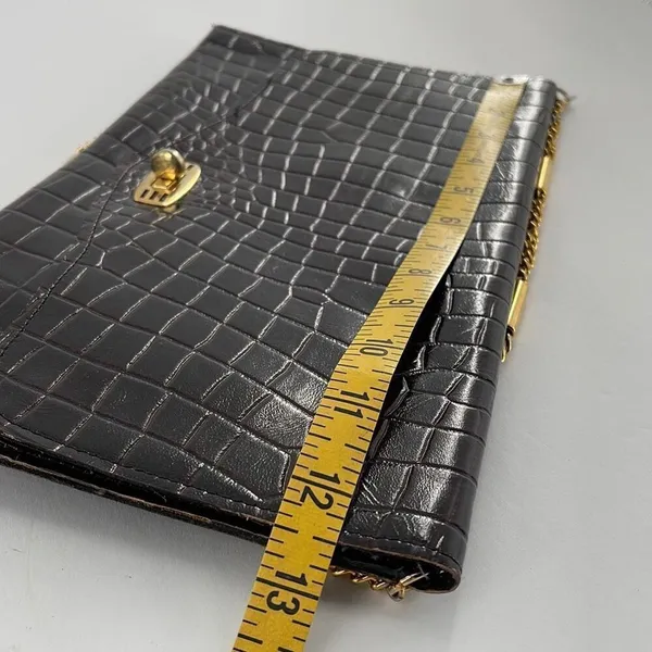 Vintage RINTR leather croc embossed leather envelope shoulder bag. Brown - Image 12