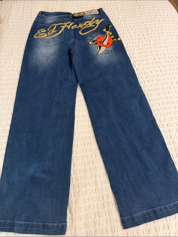 Ed Hardy Wide Leg High Rise Denim Jeans in Medium Blue - Image 4