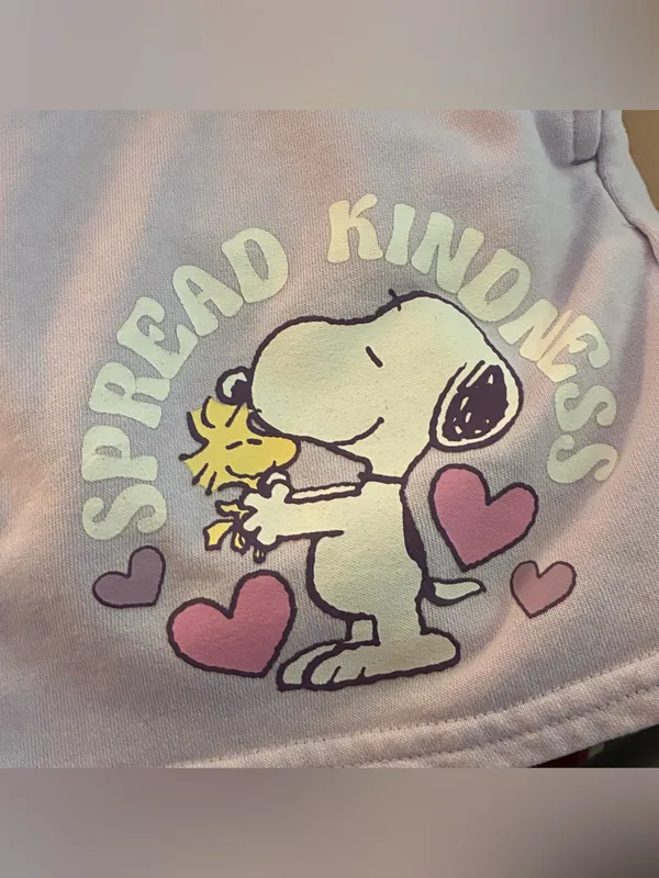 Peanuts Graphic Sweat Shorts Snoopy Woodstock Drawstring Lavender M - Image 2