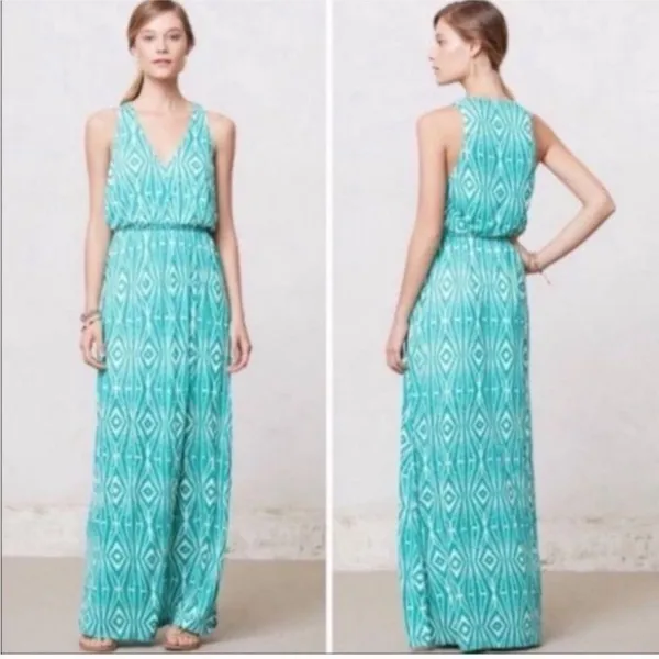Anthropologie The Addison Story Green & White Geometric Print Maxi Dress, NWT - Image 2