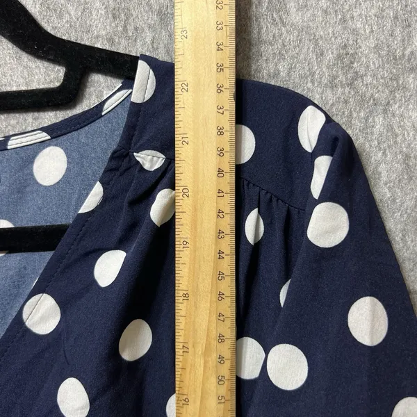 Love Sadie Polka Dot‎ Surplice Blouse Navy Blue White Flutter Sleeve Large - Image 3