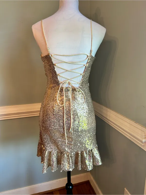 Gold Sequin Spaghetti Strap Mini Dress size 0 - Image 2