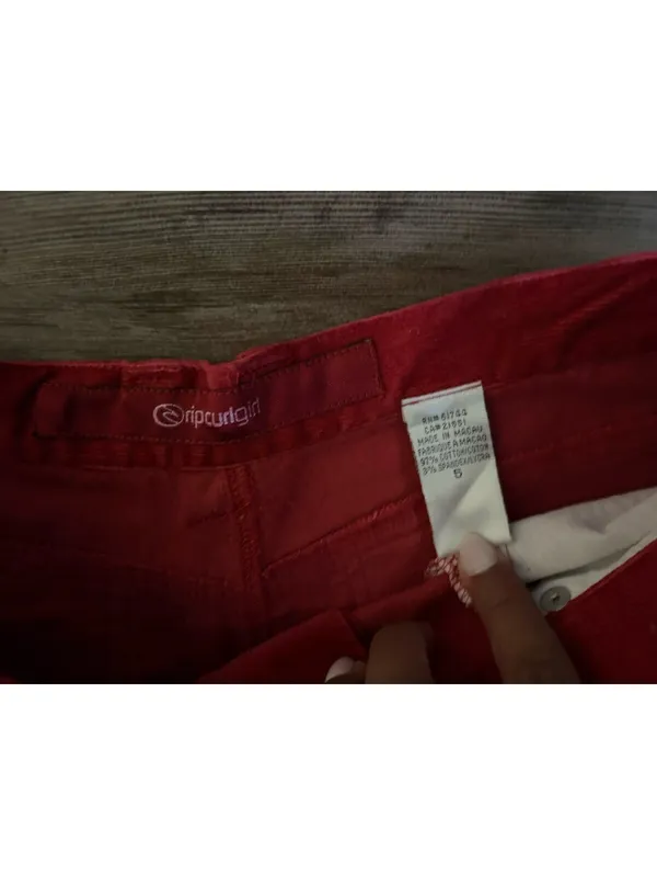 Vtg Rip Curl Girl Womens 7 Red Low Rise Corduroy Flare Pants - Image 2