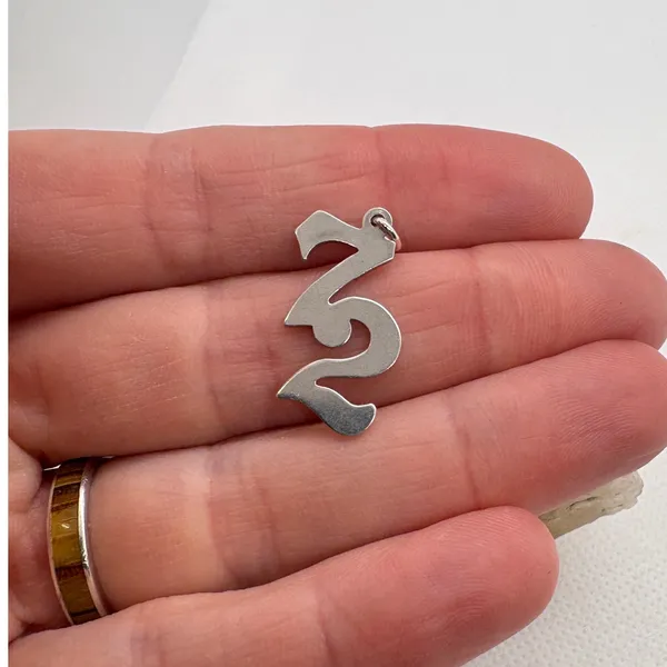 Vintage Sterling Silver‎ Number 72 Charm Gothic Script Pendant 1.15g - Image 4