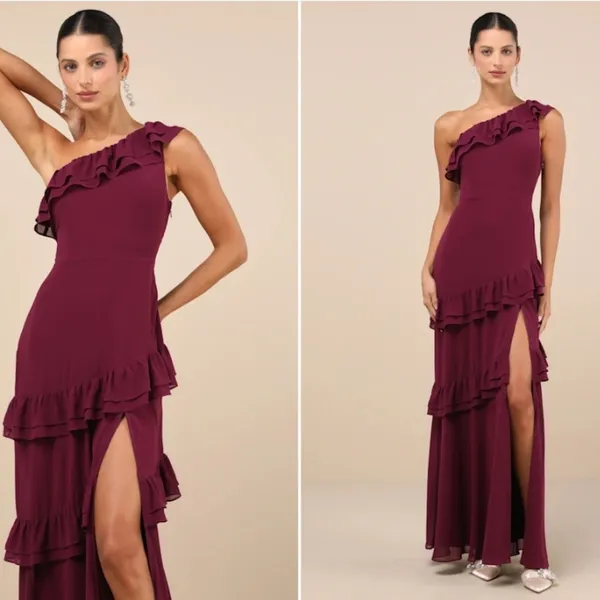 LULU's Bridesmaid Prom Wedding Flowy Romantic Flowy Sexy Chiffon Maxi Dress - Image 4