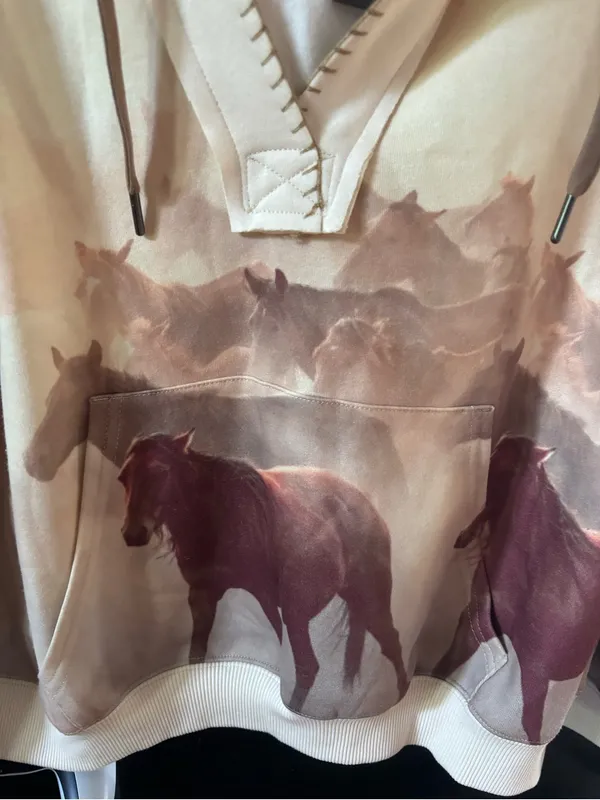 Shyanne Cream & Brown Horse-Print Hooded V-Neck Pullover - Image 6
