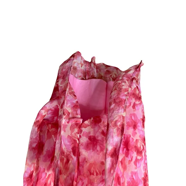 K Studio‎ Pink Floral Chiffon Maxi Dress Sleeveless V-Neck Ruched Size 14 - Image 4