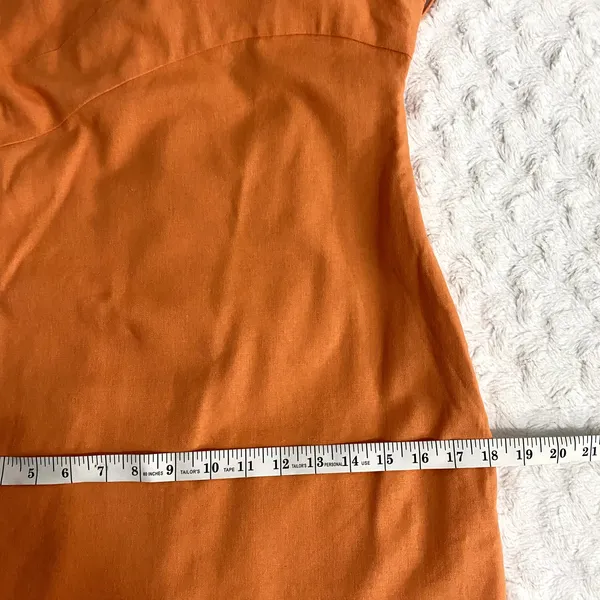 NEW Showpo Patchico Orange Linen Blend Look Split Bust Bodycon Mini Dress 6 - Image 11