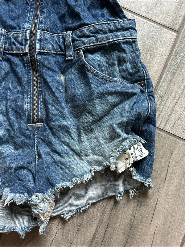 We The Free Distressed Denim Short Overalls - Blue - Image 3