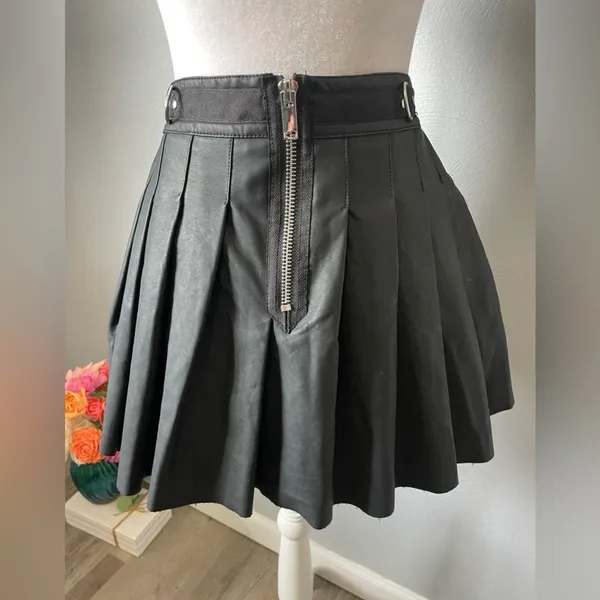 Current Mood Dolls Kill Spade Pleated Mini Skirt Black Vegan Leather - Image 3