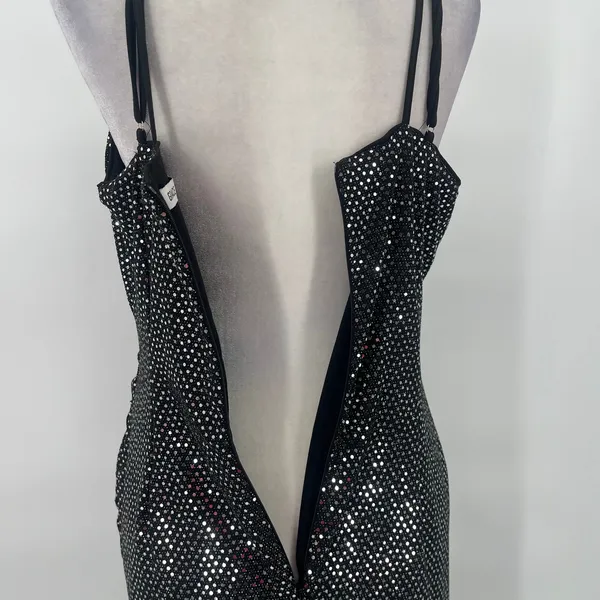 Grace Karin Silver Sequin Dress Sz L Mob Wife Holiday Clubwear Ruched Sparkly - Image 7