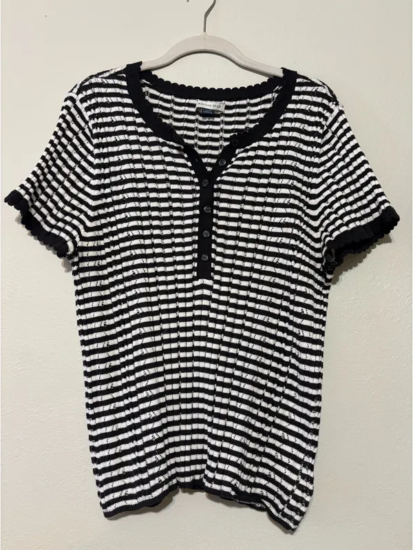 American Eagle Henley Pointelle Sweater T-Shirt - Image 2