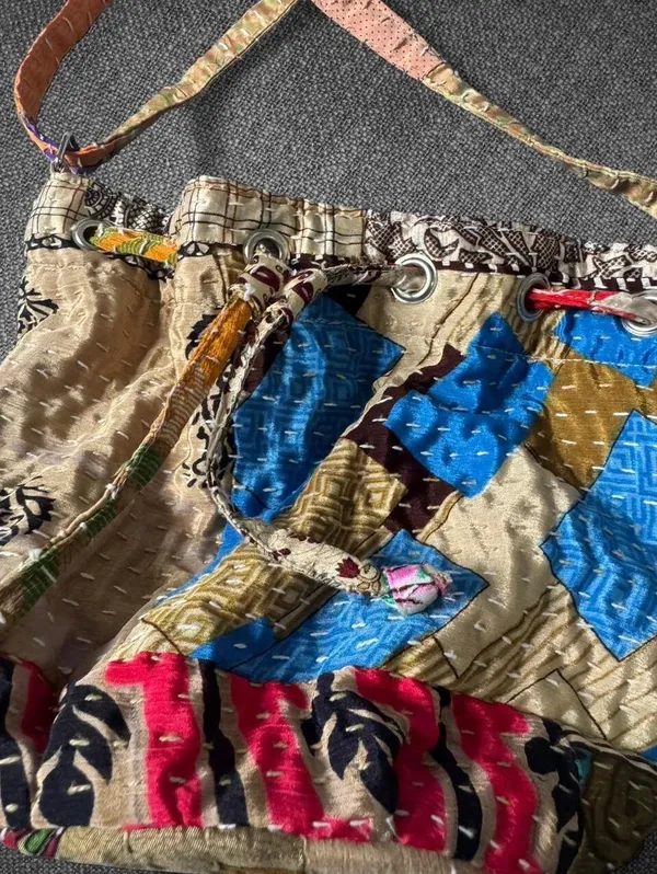 World Market Multicolor Patchwork Drawstring Shoulder Bag - Image 8