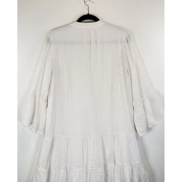 Faherty Dress White Mini Gauze Kasey V Neck Tiered Flared Coastal Cowgirl Medium - Image 7