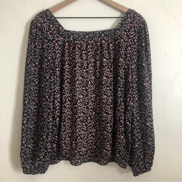 Ann Taylor Loft Floral Square Neck Long Sleeve Lightweight Blouse Top Medium - Image 7