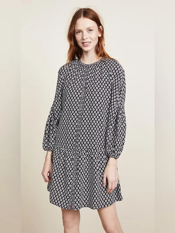 Joie Hagi Long Bishop Sleeve Ditzy Tile Print Black/White Drop BohoDress Size XS - Image 12