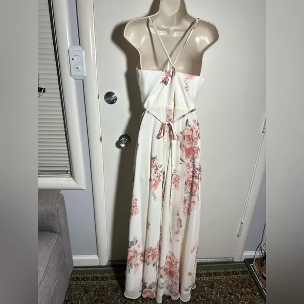 Lulu's White and Pink Floral Maxi Dress - Image 4