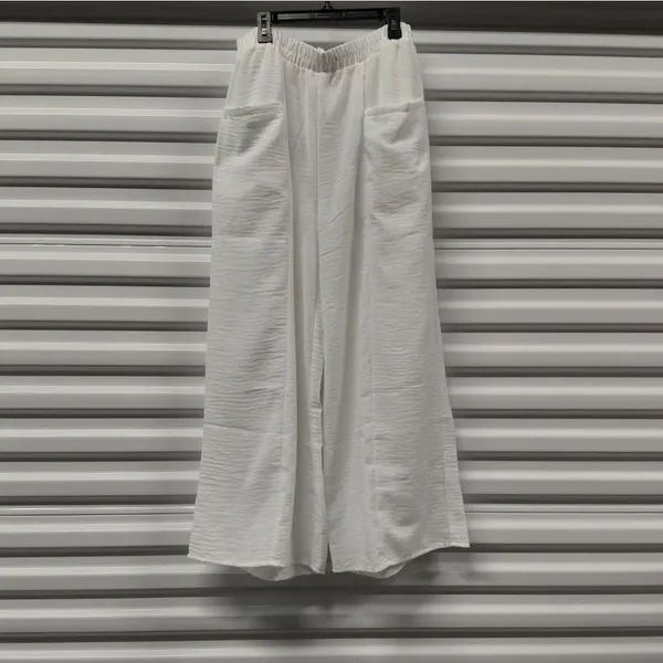 Zenana Women's Pants Size Large White Wide Leg Boho Festival Coastal Vacation - Image 3