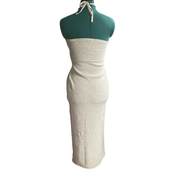 Wild Fable Stretch bodycon Midi Halter Dress Cream Sparkles Knit - Image 4