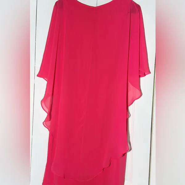 Glamour Nights Pink Popover Cape Sheath Dress Size 6 Chiffon Overlay - Image 10