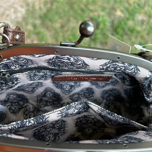 NWT Ed Hardy Denim Kisslock Frame Handbag - Image 5