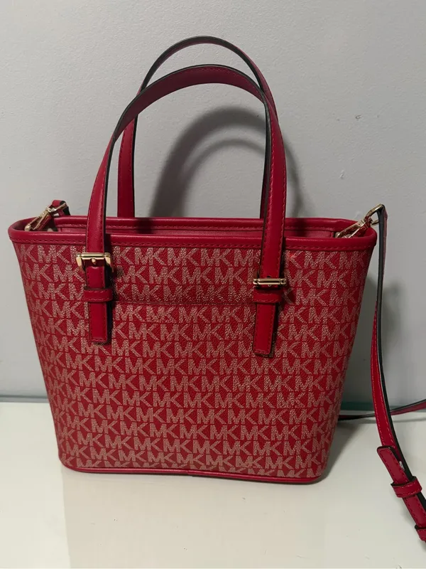 Michael Kors Pink-Red Signature Tote Satchel - Image 2