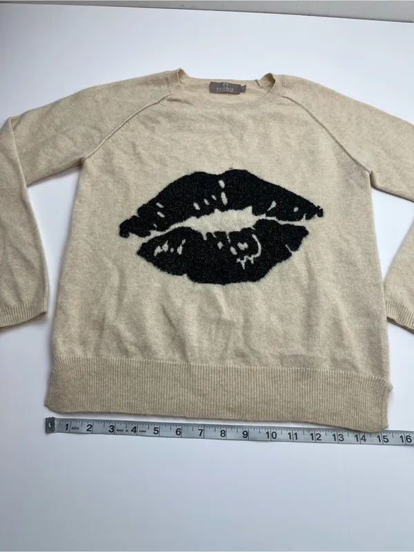 Brodie‎ Cashmere 100% Cashmere Sparkle Lip Cream Black Sweater Womens XS *FLAWED - Image 7