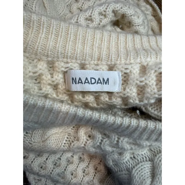 Naadam Wool Cashmere Cable Knit Cropped Sweater Cream Ivory Medium - Image 5