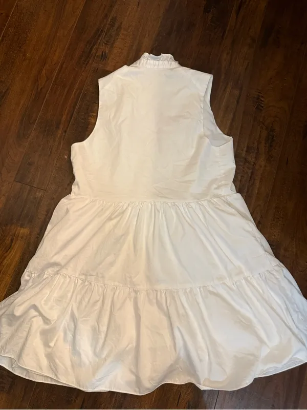 Amanda Uprichard White Sleeveless Tiered Poplin Saffron Dress Medium - Image 5