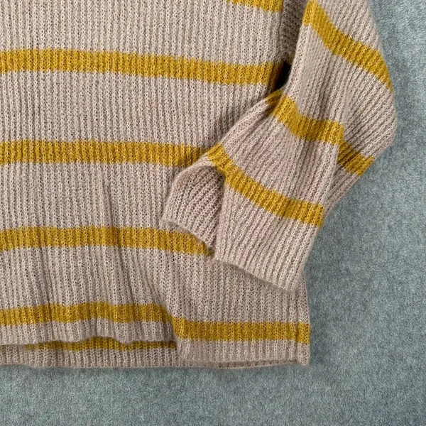 Blu Pepper Mock Neck Stripe Sweater Women's Small Brown/Yellow Ribbed Knit Boxy - Image 3