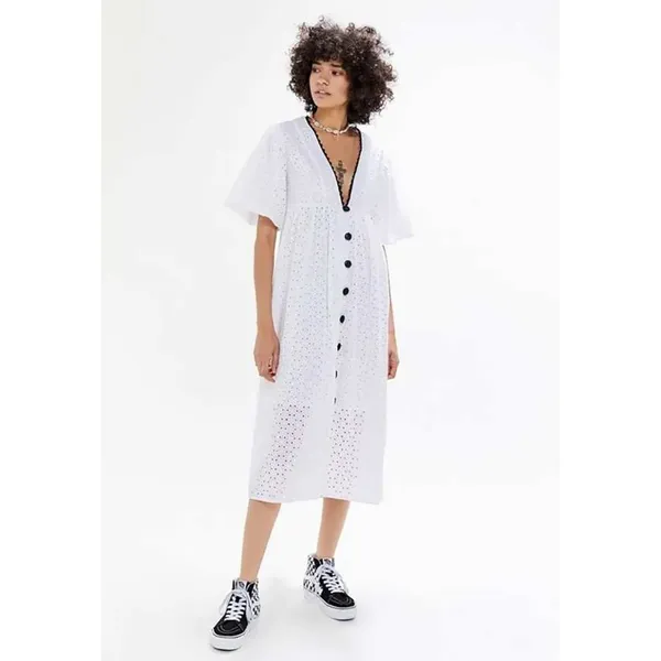 Urban Outfitters Eyelet Dress Women Small White Boho Crochet Button Midi Dress‎ - Image 3