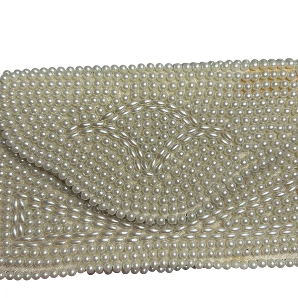 VTG 50s Pearl Beaded Clutch Japan White Evening Bag Glam Coquette Bridal Wedding - Image 14