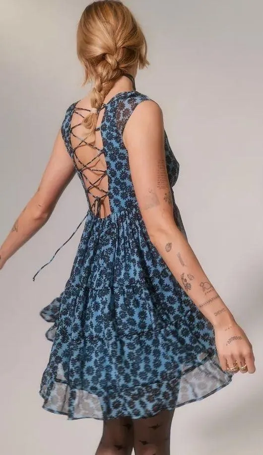 Justine Printed Lace-Up Mini Dress NWT - Image 2