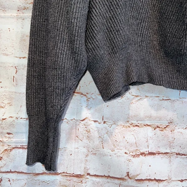 Zara knit crew neck semi cropped sweater pullover grey long sleeve L ribbed - Image 3