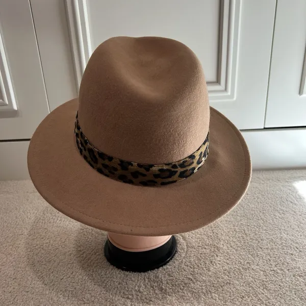 Halogen Wool Fedora Hat Tan Brown O/S Adjustable Animal Print Safari‎ - Image 3