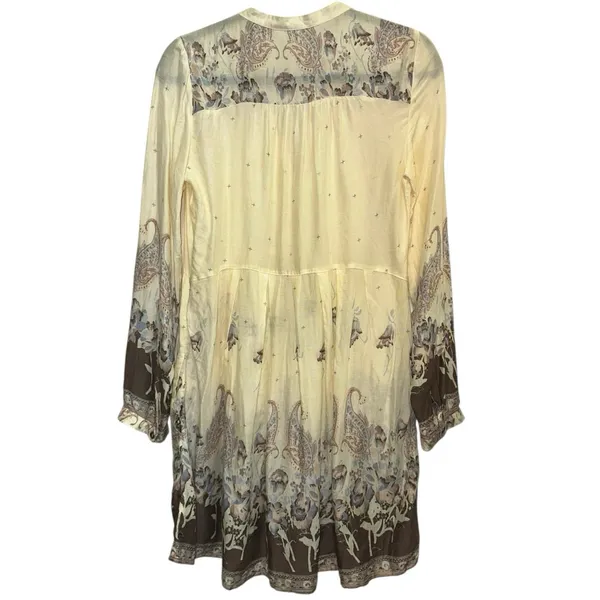 Free People Boho Tunic Dress Small Cream Paisley Floral Flowy Peasant‎ Dress - Image 3