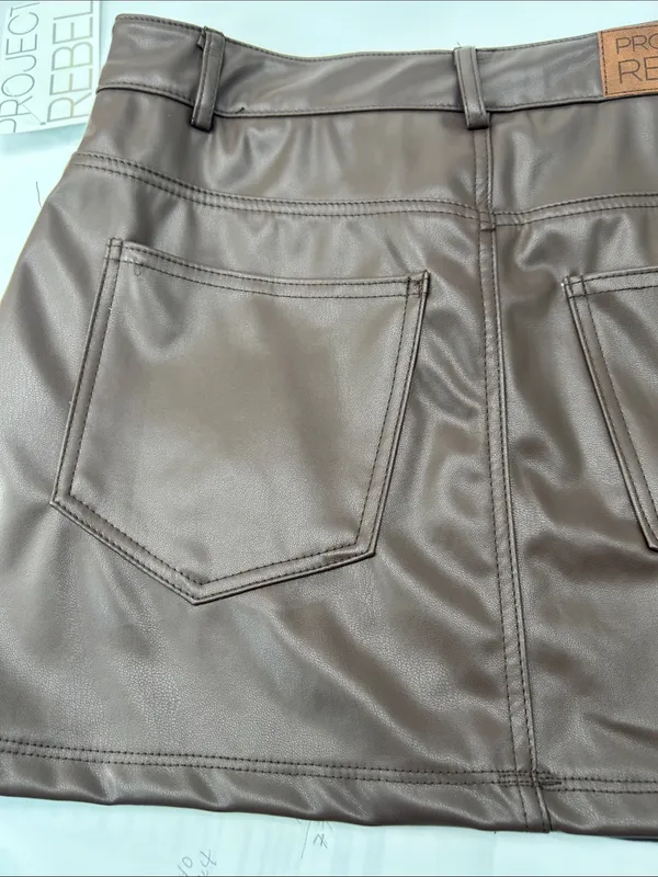 Brown Faux Leather Mini Skirt waist 28 length 13 - Image 10
