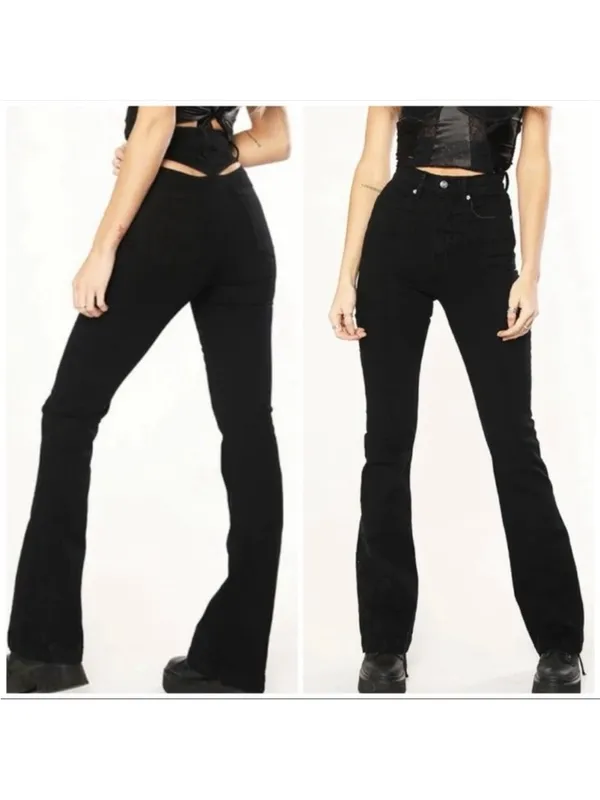 Revice Denim Avalon Flare High Rise Cut Out Jeans: Black - Image 2